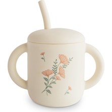 Mushie Pipetli Silikon Alıştırma Bardağı - Pink Flowers