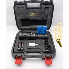 farissu Uzun Menzilli Profesyonel El Feneri 80W 8000 Lümen Powerbank Özellikli + 4 Adet Yedek Pil