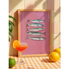 Fuart.Co Pembe Fonda Balık Deniz Canlıları Mutfak Serisi Poster (Çerçevesiz) Sffu