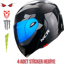 NCR Çene Açılır Mavi Vizörlü Motosiklet Kaskı Ece Belgeli