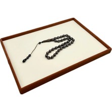 Megass Dekor Süet Kumaş Krem-Kahve Renk 34/24 cm Takı Servis Sunum Tablası