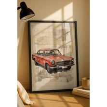 Fuart.Co Kırmızı Retro Otomobil Dijital Baskı Poster (Çerçevesiz) Refu