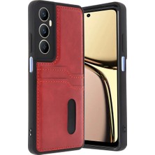 Magicool Realme C65 Sara Kartvizitli Deri Kılıf - Kırmızı