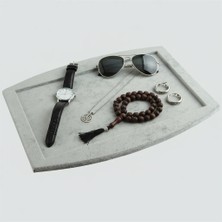 Megass Dekor Süet Kumaş Gri Renk 34,5/27 cm Kolye Ucu Küpe Yüzük Takı Servis Sunum Tablası