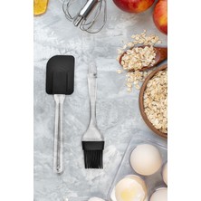 Pazarika 2 Li Plastik Saplı Silikon Kaşık - Spatula - Fırça Seti Siyah