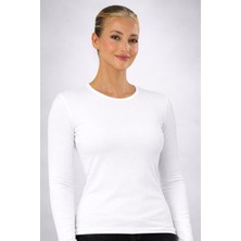 Kadın Bisiklet Yaka Beyaz Body Pamuk Uzun Kollu