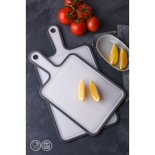 2 Li Kaydırmaz Kesme Tahtası Kulplu Kesim Panosu 1X(30X21 cm 24,5X19,5 Cm)