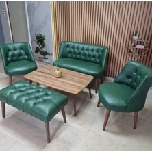 Azra Mobilya Milano Çay Seti Koltuk Takımı - Ofis Takımı - Deri Kumaş - 2+1+1+Bench+Sehpa | Yeşil
