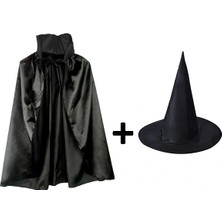 Karahanbey Siyah Yakalı Pelerin ve Siyah Cadı Şapkası Seti Çocuk Boy