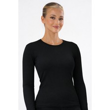 Kadın Bisiklet Yaka Beyaz Body Pamuk Uzun Kollu