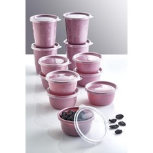 Pazarika 12'li Pembe Set Sızdırmaz Hava Almaz Kapaklı Yuvarlak Erzak Saklama Kabı 4X500 ml 8X250 ml