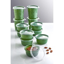 Pazarika 12'li Yeşil Set Sızdırmaz Hava Almaz Kapaklı Yuvarlak Erzak Saklama Kabı 4X500 ml 8X250 ml