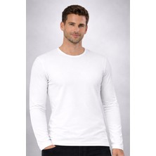 Erkek Bisiklet Yaka Beyaz Body Pamuk Uzun Kollu