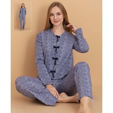 Eta Kadın Çizgili Düğmeli Pijama Takımı – Uzun Kollu Rahat Ev & Uyku Giyimi