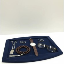 Megass Dekor Süet Kumaş Lacivert Renk 34,5/27 cm Kolye Ucu Küpe Yüzük Takı Servis Sunum Tablası