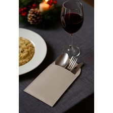 Morika Hotel & Home Textile 4'lü Oval Desen Suni Deri Kaşıklık / Çatal Kaşık Kılıfı / 11X23CM