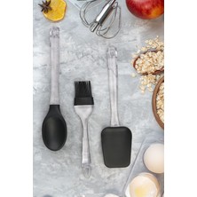 Pazarika 3 Lü Plastik Saplı Silikon Kaşık - Spatula - Fırça Seti Siyah