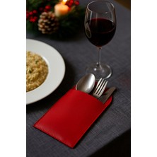 Morika Hotel & Home Textile 4'lü Oval Desen Suni Deri Kaşıklık / Çatal Kaşık Kılıfı / 11X23CM