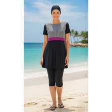 Adel Swimwear Boneli Taytlı Tesettür Mayo -Büyük Beden