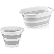 2'li Set Katlanabilir Çamaşır Sepeti Katlanabilir Akordiyon Su Kovası Yeni Nesil Temizlik Seti