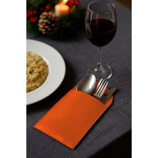 Morika Hotel & Home Textile 4'lü Oval Desen Suni Deri Kaşıklık / Çatal Kaşık Kılıfı / 11X23CM