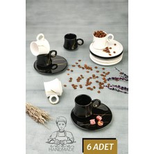 Pazarika Rıoba Kahve Fincan Takımı 6 Kişilik El Yapımı Türk Kahvesi Handmade 12 Parça Lüx Seramik 100ML