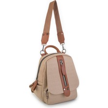 Nas Bag Kadın Sırt Çantası ve Omuz Çantası Dönüştürülebilir Tasarım - Kum Taba Gofraj