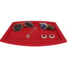 Megass Dekor Süet Kumaş Kırmızı Renk 34,5/27 cm Kolye Ucu Küpe Yüzük Takı Servis Sunum Tablası