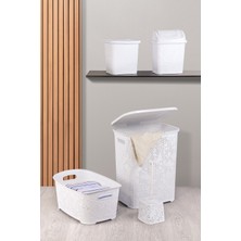 Dantel Desen 5 Parça Banyo Seti Kirli Sepeti Çamaşır Selesi Deterjanlık Wc Fırça Çeyiz Seti