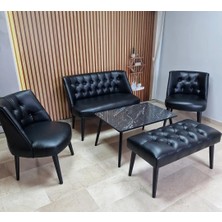 Azra Mobilya Milano Çay Seti Koltuk Takımı - Ofis Takımı - Deri Kumaş - 2+1+1+Bench+Sehpa | Siyah