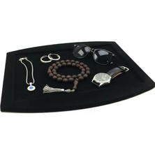 Megass Dekor Süet Kumaş Siyah Renk 34,5/27 cm Kolye Ucu Küpe Yüzük Takı Servis Sunum Tablası