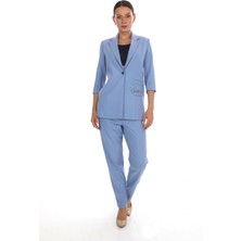 White Diamond Cep Baskılı Ceket Takım 42 - Buz Mavi