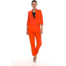 White Diamond Cep Baskılı Ceket Takım 40 - Orange