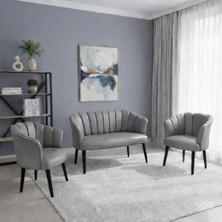 Azra Mobilya Papatya Deri Berjer Takımı | 2 Tekli + 1 Ikili Koltuk | Balkon Ofis Kafe Için | Demonte Ayaklı Gri