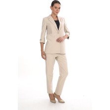 White Diamond Broş Detaylı Ceket Takım 44 - Bej