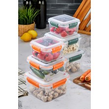 6 Lı Sızdırmaz Kilitli Vakum Kapaklı Gıda Erzak Kare Saklama Kabı Seti 2x (900-1500-2400 Ml)