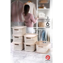 Pazarika 6 Adet 3 Lt Krem Çok Amaçlı Dolap Içi Düzenleyici Kapaklı Kutu, Dekoratif Saklama Kutusu