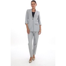 White Diamond Cep Baskılı Ceket Takım 38 - Gri