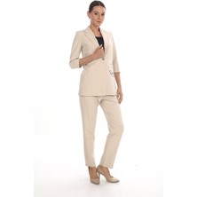 White Diamond Cep Baskılı Ceket Takım 42 - Bej