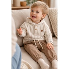 Baby Hola Müslin Kumaş Kapüşonlu Üst ve Pantolon Erkek Bebek Ikili Takım Set Babyhola 2219