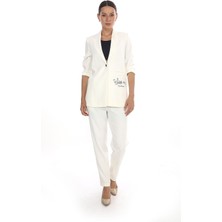 White Diamond Cep Baskılı Ceket Takım 40 - Beyaz