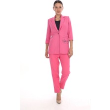 White Diamond Cep Baskılı Ceket Takım 44 - Pembe