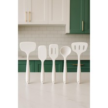 5 Parça Silikon Isıya Dayanıklı Pişirme Seti | Bambu Saplı Çeyiz Mutfak Seti