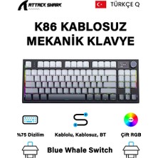 Meyer Gaming Attack Shark K86 2.4g Wireles/bluetooth/usbc Gasket Kablosuz Rgb Ekranlı Mekanik Klavye Türkçe Q