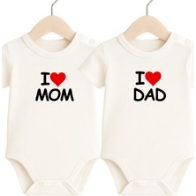 Babytex Bebek Body&zıbın %100 Pamuk 2li Baskılı Zıbın - I Love Mom & Dad