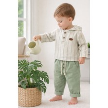 Baby Hola Müslin Kumaş Kapüşonlu Üst ve Pantolon Erkek Bebek Ikili Takım Set Babyhola 2219