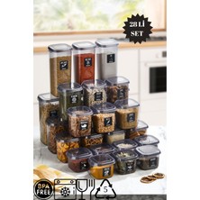 Pazarika 28 Li Set Kapaklı Kare Erzak Saklama Kabı Antrasit 7x(0,57 Lt-0,87 Lt -1,17-1.77 Lt) Etiket Hediyeli