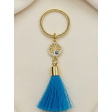 Beepoint Mavi Püskül Gold Detay Yaşam Ağacı Anahtarlık Çanta Süsü