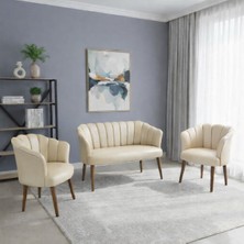 Azra Mobilya Papatya Deri Berjer Takımı | 2 Tekli + 1 Ikili Koltuk | Balkon Ofis Kafe Için | Demonte Ayaklı Krem