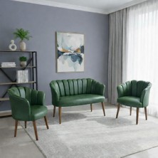 Azra Mobilya Papatya Deri Berjer Takımı | 2 Tekli + 1 Ikili Koltuk | Balkon Ofis Kafe Için | Demonte Ayaklı Yeşil